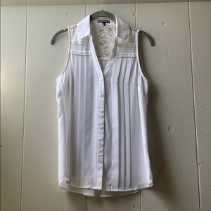 Pleated front white blouse with lace back detail